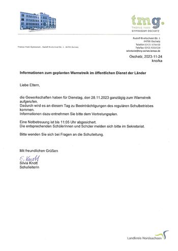 Informationen zum Warnstreik